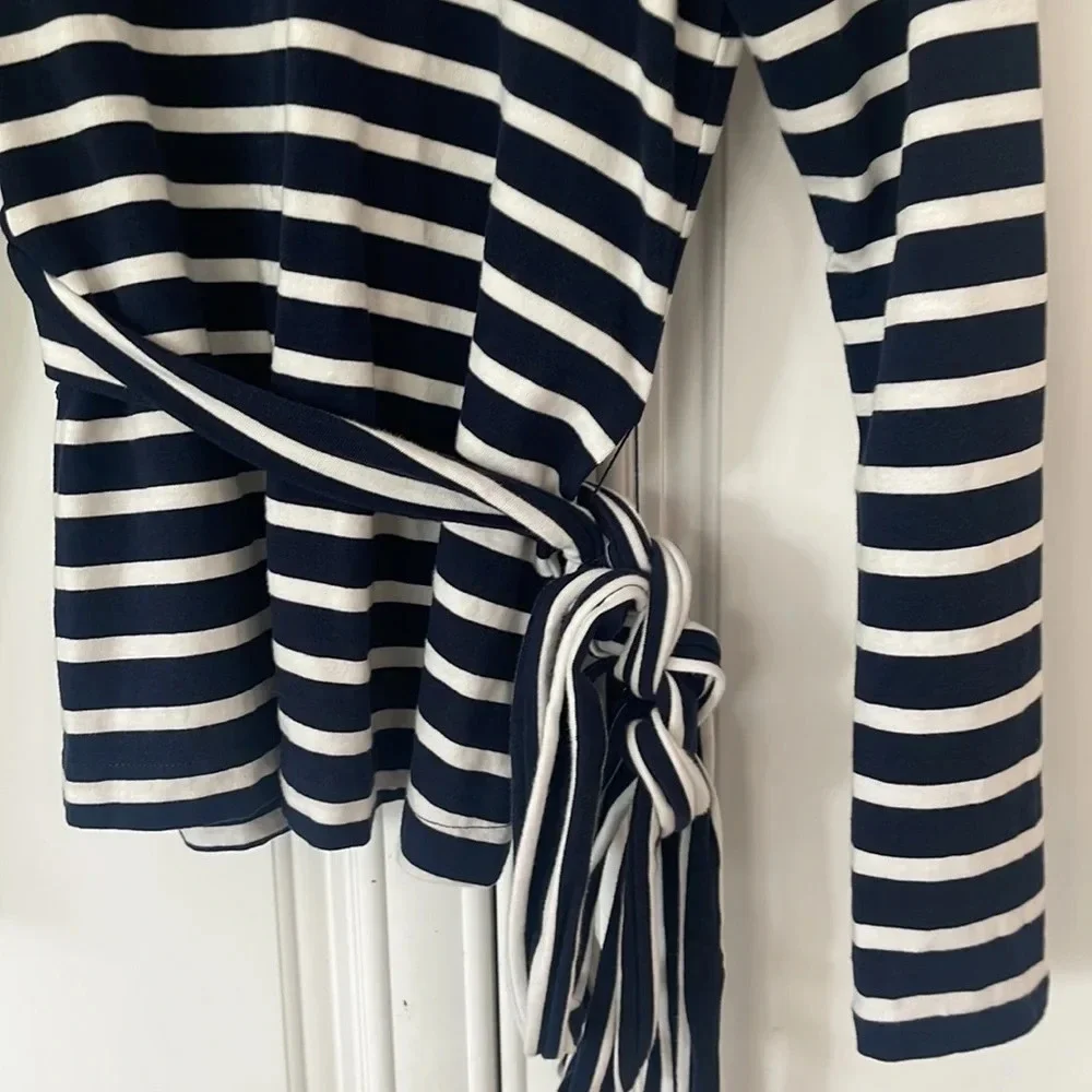 J.Crew Striped belted crossback top navy white OPEN Back cotton size small - Picture 3 of 12